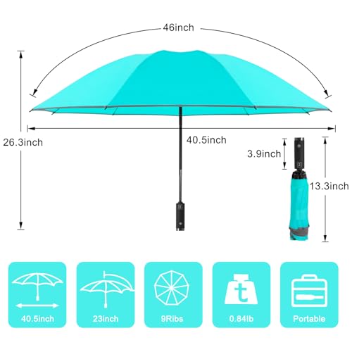 Lejorain Travel Folding Inverted Umbrella - Reverse LED Umbrellas Automatic Open and Close - Reflective Collapsible Reversible Umbrella — view 2