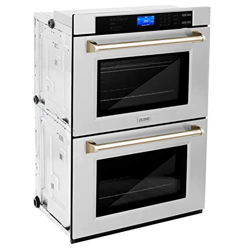 Zline 30" Autograph Edition Double Wall Oven With Self Clean And True Convection In Stainless Steel And Gold (Awdz-30-G) #TOP2