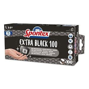 Spontex Extra Black wegwerphandschoenen van vinyl, ongepoederd en latexvrij, veelzijdig inzetbaar, in praktische dispenserdoos, maat L, verpakking van 100 stuks, zwart