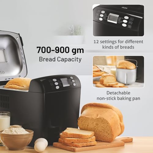 Image of Glen Bread Maker & Atta Kneader Machine, 700-900gm, Fully Automatic, With Time Delay Start & 12 Pre-Set Functions, Non-Stick Baking Pan, 3 Crust Setting, Electronic Controls, 550W-Black(3039)