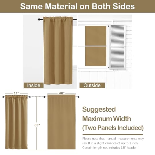 Image of Gold Blackout Curtains for Bedroom 63 Inch Length 2 Panels, Protect Privacy Thermal Insulated Solid Curtains for Bedroom, Dual Rod Pocket Window Treatment Blackout Drapes, 2x40Wx63L Inches