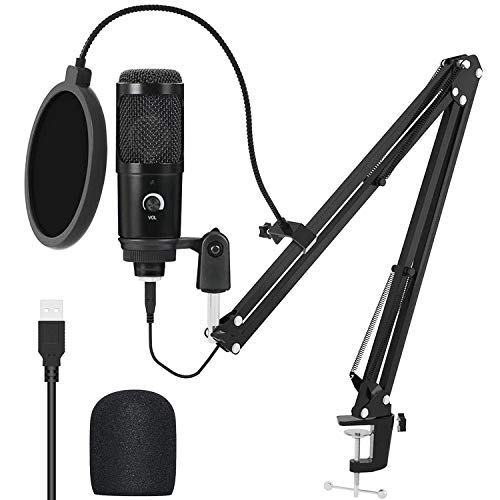 USB Condenser Microphone Kit, Streaming Podcast PC Condenser Computer Mic for Gaming, YouTube, Recording Music, Karaoke on PC, Plug & Play, Voice Over Studio Mic Bundle with Adjustment Metal Arm Stand