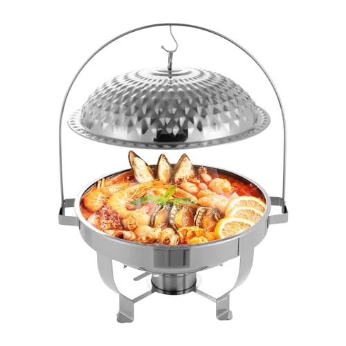 Hanging Lid Dining Stove 8L/8.5QT Stainless Steel Hanging Lid Dining Stove Set Buffet Warmers Sets with Alcohol Burner for Wedding Parties Restaurants Banquets (Silver)