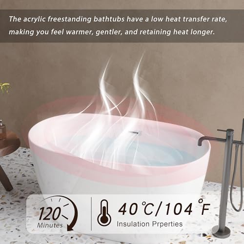 Wlvos 47 Inch Compact Acrylic Bathtub, Small Soaking Tub with Adjustable Feet Anti-Slip Base, Easy Clean Non-Porous, Ideal for Small Bathrooms Guest Rooms Quick Install