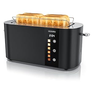 Arendo - Edelstahl Toaster 4 Scheiben Langschlitz - Touchscreen – Doppelwandgehäuse – 1500 W – Integrierter Brötchenaufsatz – 6 Bräunungsgrade – Brotzentrierung – Restzeitanzeige – Memoryfunktion