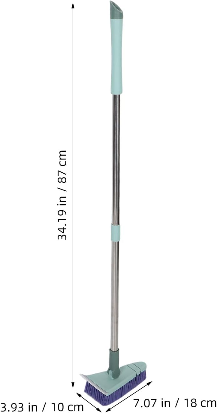 Mikinona Floor Scrub Brush with 34.3" Long Handle, 2 in 1 Scrubber and Squeegee for Cleaning Bathroom, Patio, Garage, Wall, Tile, Floor with Stiff Bristles, 180° Adjustable Angle