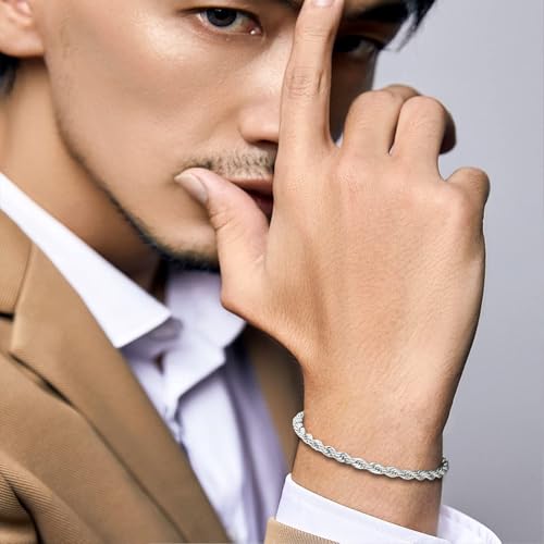 Pulsera para hombre de acero inoxidable plateada 22 cm miniatura 7