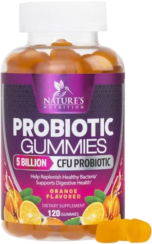 Daily Probiotic Gummies Extra Strength, 5 Billion CFU Probiotics for Men and Women, Digestive Health, Immune Support, Gluten Free, Non-GMO, Natural Orange Flavor by Nature's Nutrition - 120 Gummies