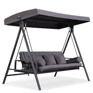 PURPLE LEAF Hollywoodschaukel 3-Sitzer mit Liegefunktion Grau
