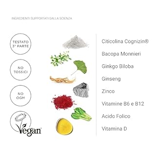 Nullure Nootropico | con Citicolina 250 mg COGNIZIN® | Integratore Memoria e Concentrazione | Testato da terzi | Vegano e Senza Additivi | con Ginkgo Biloba | 60 caps (1 mese) | Prodotto a Barcellona