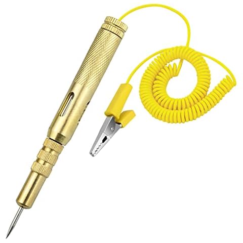 Car Circuit Tester, 6V 12V 24V Auto Car Vehicle Circuit Tester Voltage Test Light Automotive Test Light Long Probe Test Pen with Vise Clip Indicator Light for Low Voltage Systems (Golden) Cover