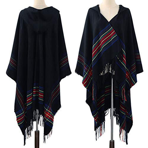 Henniu Chal, Poncho Feminino De Tricô Com Capuz Listrado Suéter Oversized Cachecol Xale Cachecol Pas
