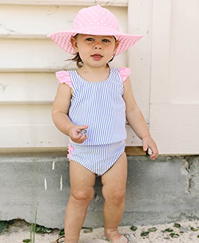 Rufflebutts® Baby/Toddler Girls Pink Polka Dot And Pink Stripe Reversible Swim Hat - 0-12M #TOP1
