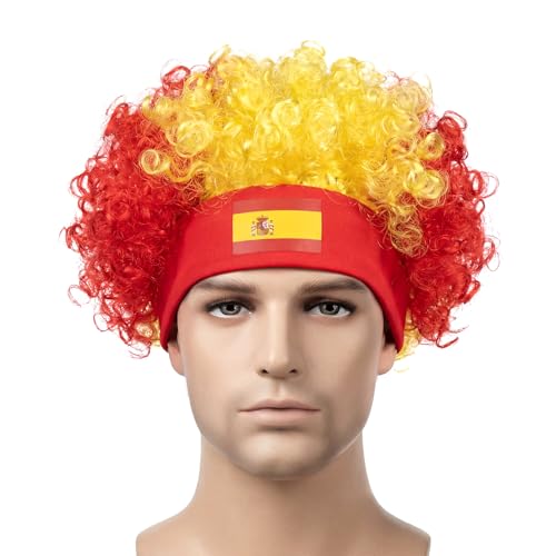 RAINFLOW Spain Flag Afro Wig for Men - Curly Short Costume Party Wig