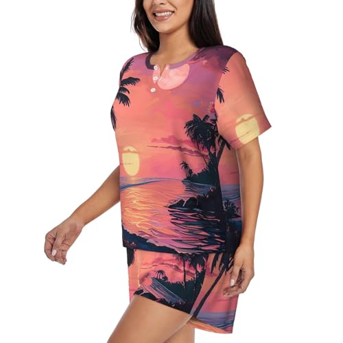 Conjunto de pijama de manga corta estampado para mujer e interiores 2