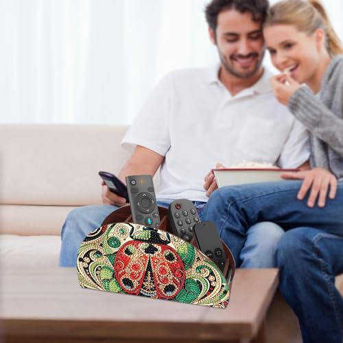 Image of DIY Diamond Painting Storage Box, Red Ladybug Handmade 5D Diamond Art Case Multi-Compartment Wooden Desktop Organizer Holder for TV AC Remotes Makeup Brushes Pens Tabletop Craft Storage