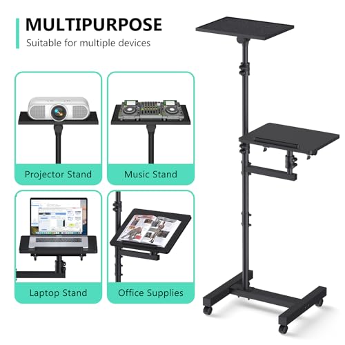 Projector Stand Tripod: 2 Shelves Mobile Laptop Cart Adjustable Height 45 to 64 Inches, Rolling Laptop Stand Cart with Ventilated Tray, Projector Tripod Stand on Wheels for Couch, Bedside, Meeting by Wphold - Image 4