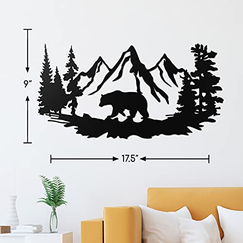 Vivegate Bear Wall Decor – 17.5”X9” Bear Wall Art Decorations for Cabin Hunting Pine Tree Cabin Lodge Metal Wall Decor