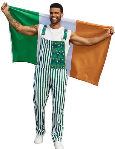 Bindefon Overalls for Men Work Bibs Coveralls Stretchy Romper Fashion Jumpsuit Festival Outfit Holiday Gifts(Irish Green,2XL)