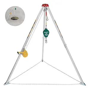 Towallmark Confined Space Tripod Kit with 1200 LBS Lifting Winch and Fall Arrester, Sewer Rescue Tripod with Safety Self-Locking Device
