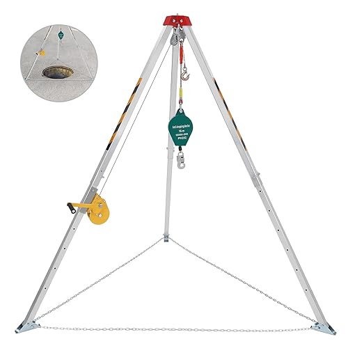 Image of Towallmark Confined Space Tripod Kit with 1200 LBS Lifting Winch and Fall Arrester, Sewer Rescue Tripod with Safety Self-Locking Device