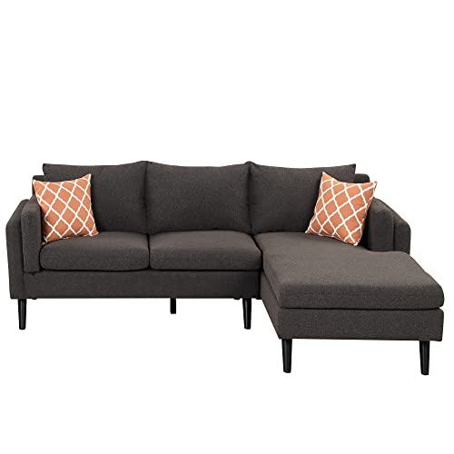 Merax 84.65" Modern Upholstered L-Shape Sofa With Chaise, 2 Pillows, And Rubber Wood Legs, Couch For Living Room, Apartment, Small Space, Brown #TOP6
