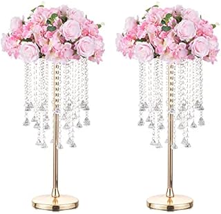 Flower Stand Wedding Centrepieces for Tables - 2 Pcs Metal Gold Vases for Centerpieces with Chandelier Crystals 60cm Tall vases Centrepiece Table Decorations for Reception Party Event Home Decor