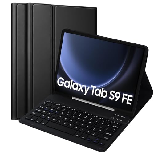 Samsung Galaxy Tab S9 FE Keyboard Case, Samsung Galaxy Tab S9 FE Case with Keyboard 10.9" 2023, Slim PU Case with Magnetically Detachable Wireless Keyboard for Samsung S9 Tablet 11 Inch, Black