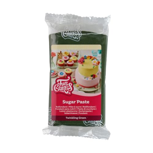 FunCakes Pasta De Azúcar Twinkling Green, Fondant, Fácil de usar, Sabor Vainilla, Óptimo para la Decoración de Tartas, 250 g