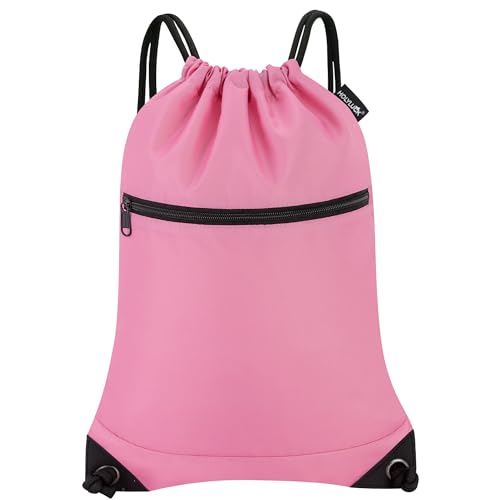 Image of HOLYLUCK Drawstring Bags Backpack Sackpack Cinch Bags for Sports, Gym, Travel, Beach (Pink)