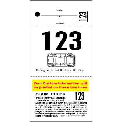 3 Part Customizable Valet Parking Tickets - Print Your Name -1000 Pack VT3-AC (White)