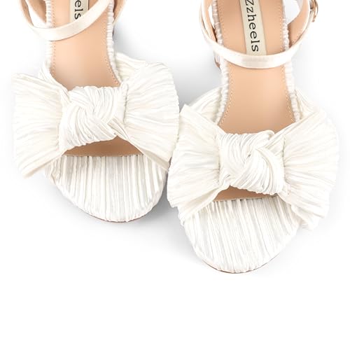 Zzheels Women's Bow Knot Heeled Sandals Open Toe High Block Ankle Strap Chunky Heels Bride Wedding Shoes4