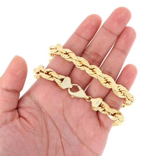 Nuragold 10k Real Yellow Gold 9mm Rope Chain Diamond Cut Necklace (22"-30") Italian Jewelry for Men3