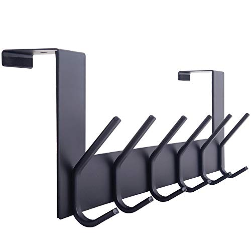 WEBI Perchero Puerta,Percha Puerta,Colgador Puerta,Gancho Puerta en con 6 Ganchos Dormitorio,Baño,4.5cm,Negro Cover