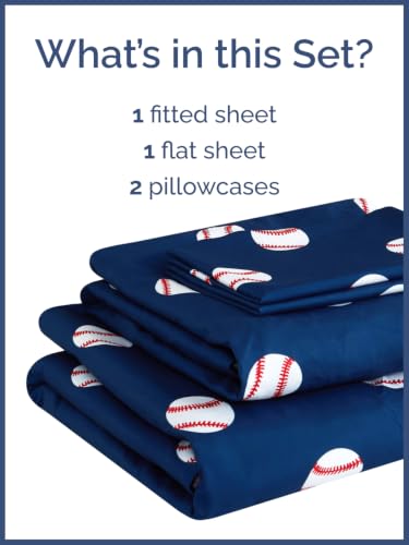 Image of Kids Queen Size Baseball Bed Sheets - 4 Piece Kids Baseball Sheet Set - Sporty Game Day Bedding - Ultra-Soft, Cute & Cozy - Breathable & Machine Washable - Bed Set for Boys, Girls, Teens & Toddlers