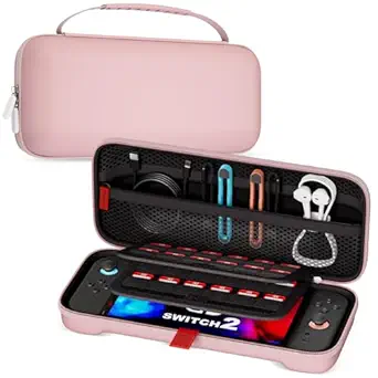ProCase Carrying Case for Nintendo Switch 2 (2025) with 24 Game Card Slots, Hard Portable Travel Case Storage Bag Protective Pounch for 2025 Switch 2 Console and Accessories (Pink, for Nintendo Switch 2 (2025 Release))
