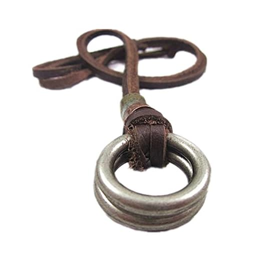 Jirong brunt läder och legering hänge lämpligt halsband herr halsband unisex halsband coolt halsband pl233