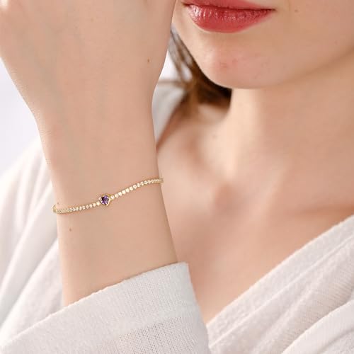 MIONZA 18K Gold Vermeil Adjustable Tennis Bracelets for Women, Classic, Amethyst Heart & Emerald Green Designs, Dainty Jewelry Gifts for Her2