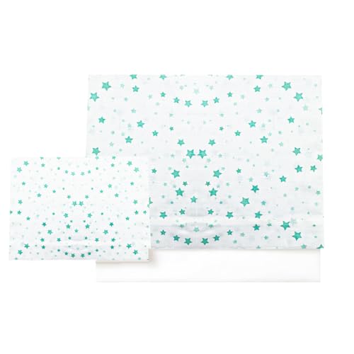 various Set Lenzuola Lettino Neonato 60x120 cm, 100% Cotone Extra Morbido, Include Lenzuolo con Angoli, Lenzuolo Sopra e Federa, Biancheria Letto Bambino Traspirante Motivo Stelle Verde