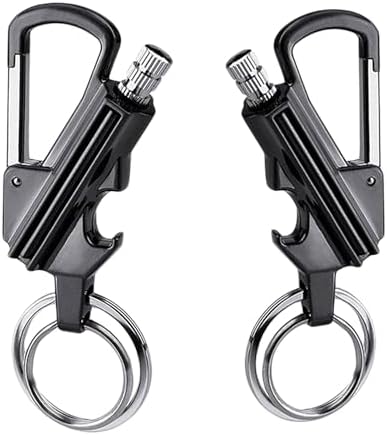 yusud 2 Pack Keychain Bottle Opener with Double Side Flint Metal Matchstick Fire Starter, Great Kerosene Refillable Permanent Match for Outdoor Emergency Survival