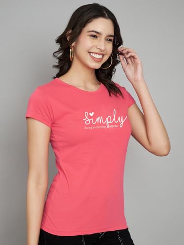 Image of Women Cotton Regular Fit Round Neck T-Shirt (Simply)