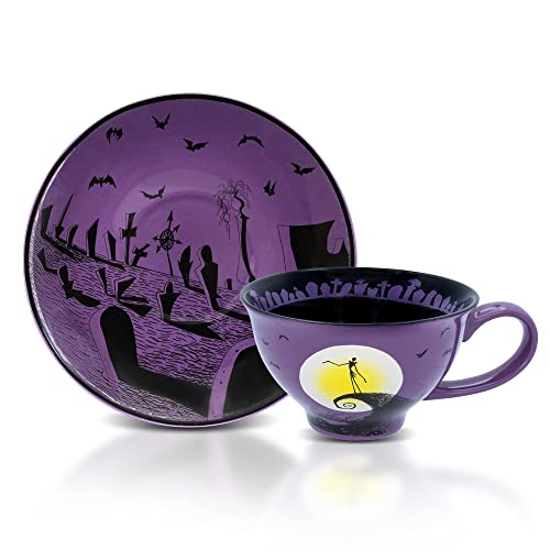 Disney The Nightmare Before Christmas Spiral Hill - Taza de té y platillo de cerámica para café, espresso, moca