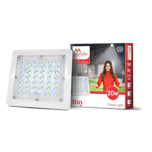 Image of Murphy Ray 20W LED Flood Light with 2-Year Warranty | Cool White | High Brightness Outdoor LED for Security, Landscape, Warehouse, Backyard | IP66 Waterproof | BIS Approved Pack of 1