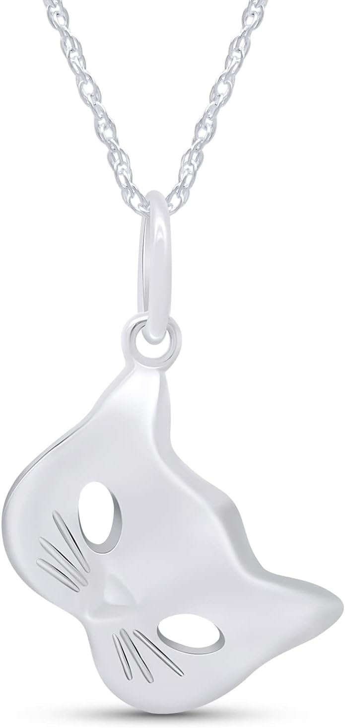 AFFY Party Cat Mask Charm Pendant Necklace in 14k Gold Over Sterling Silver Jewelry for Womens