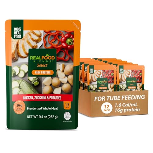 Real Food Blends Select Chicken, Zucchini &amp; Potatoes – Pureed Food Meal for Feeding Tubes, 9.4 oz Pouch (Pack of 12 Pouches)