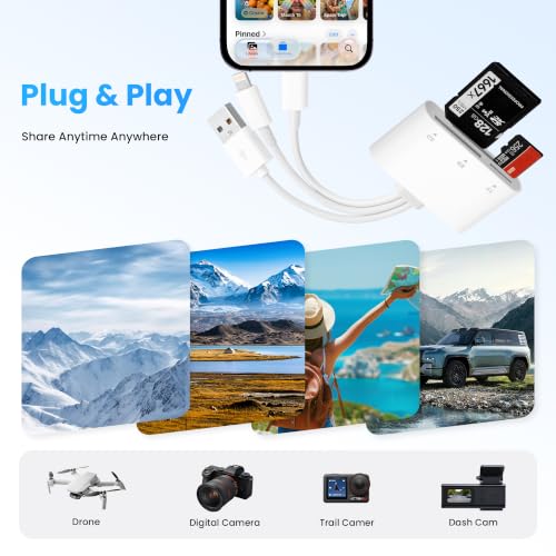 Image of SD Card Reader, XD Card Reader for iPhone, 3 in 1 SD /TF /XD Picture Reader for Lightning /USB C /USB A Device, Lightning+USB A+USB C TF Card Adapter for iPhone 17 /16 /15 /14 /13 /iPad /PC /Android