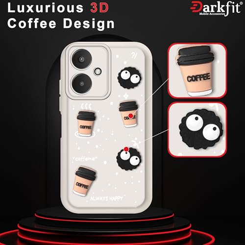 Image of Back Case Cover Compatible with Mi Redmi 13C 5G | Cute Fun Cartoon Ball 3D Coffee Silicone Case | Body Protection | Camera Protection | Shock Proof | Color White | Pack of 1