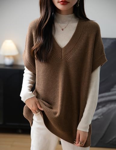 Women's Merino Wool Blend Sweater Vest 2025 Fall Winter Casual V Neck Sleeveless Knit Pullover Sweater4