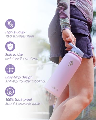 Image of Coolflask 40 oz Water Bottle Insulated Stainless Steel with Strap