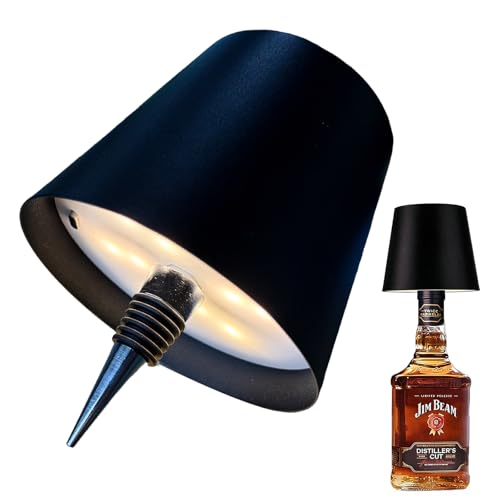 XVZ Wireless Bottle Lamp - 3 Colour Bottle Lights USB Rechargeable Table Lamp Modern Dimmable Wireless Lamp for Restaurants Bar Party Home Decor & Gift Idea - Black